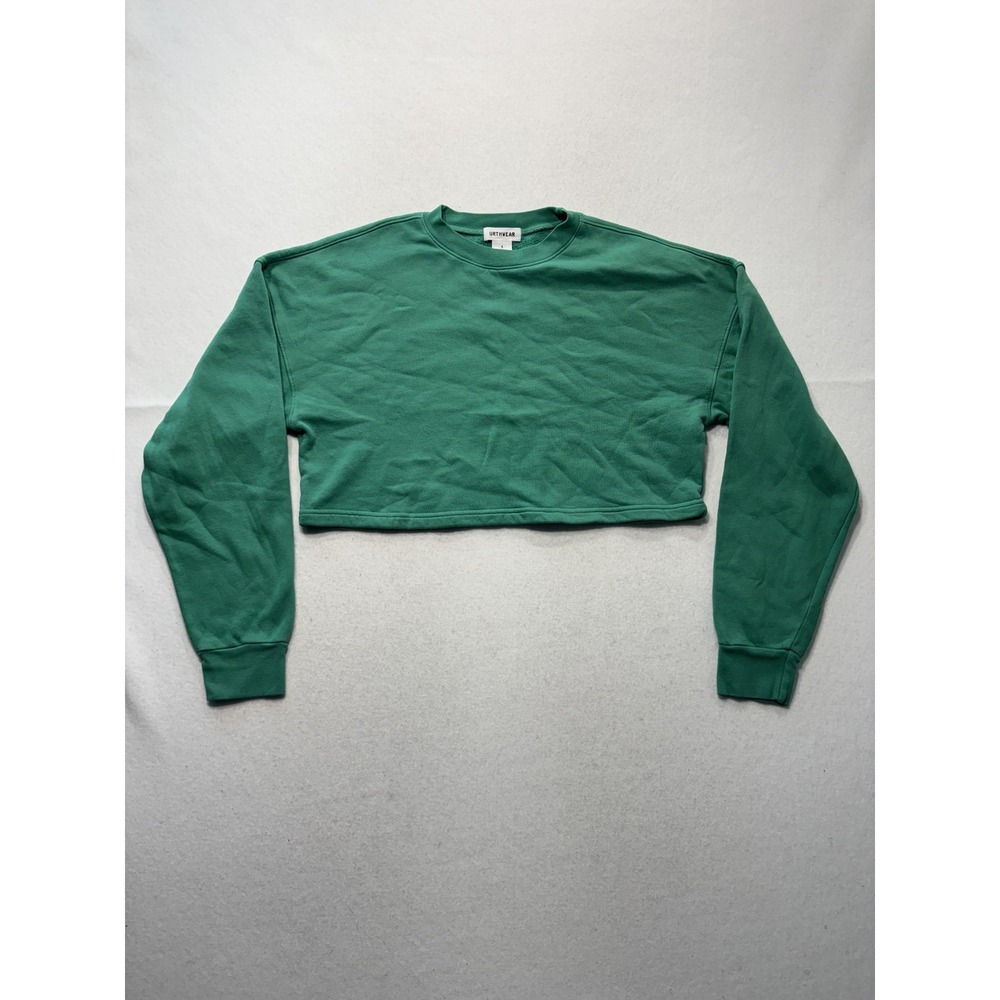 URTHWEAR Sweatshirt Womens Small Green Organic Cotton Cropped Fleece Pullover